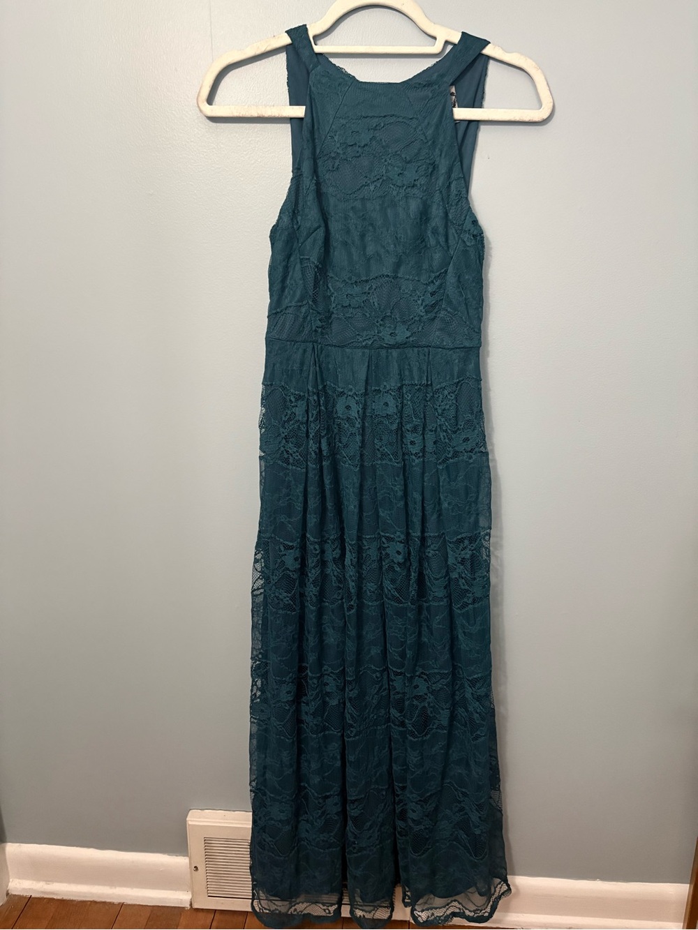 Sleeveless Teal Lace Maxi Dress
